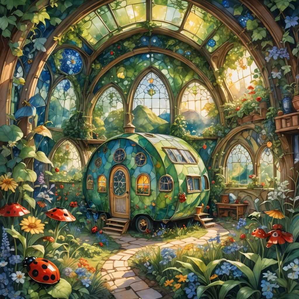 Ladybug-shaped caravan