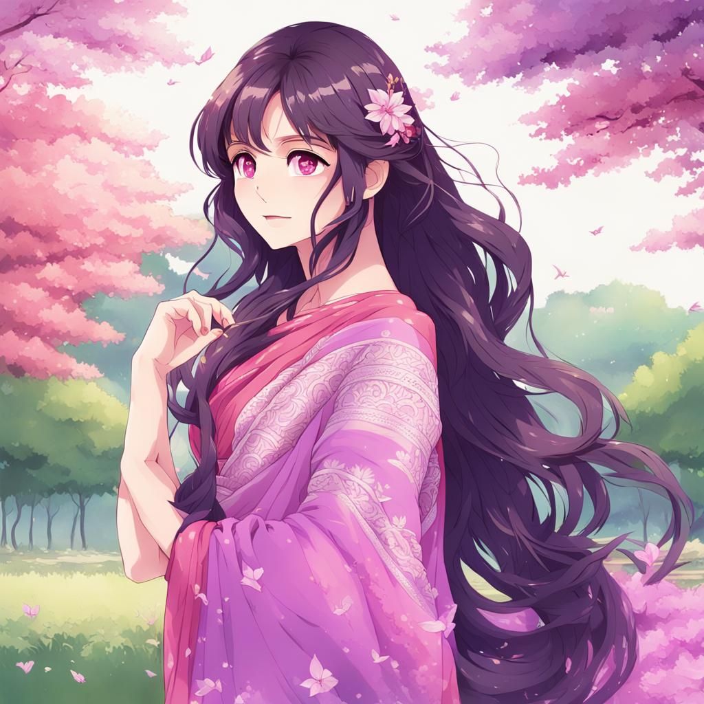 A girl in pink and violet colour Indian saree