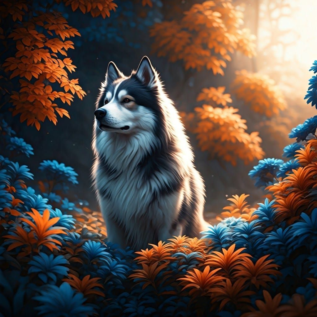 Dog in Dreamlike Realm, Detailed Matte Painting