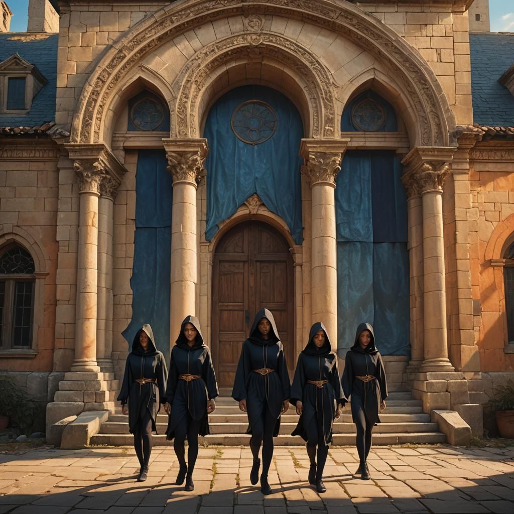 Mysterious Figures at Ancient School, Fantasy Concept Art