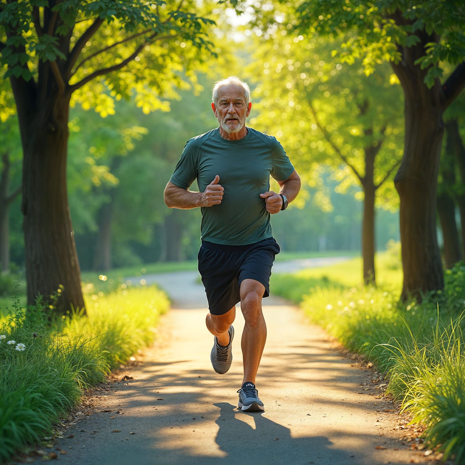 Elderly Man Thrives in a Sunny Park Scene