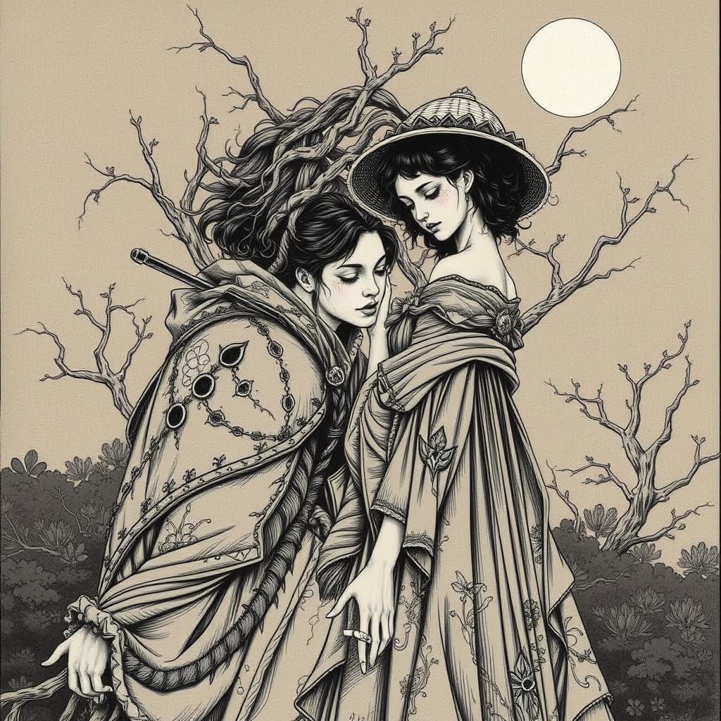 Arthur Rackham's Whimsical Fairyland Scene in Dreamy Waterco...
