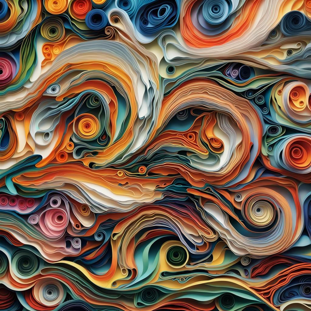 Colorful Quilled Mountain Sunset in Abstract Expressionism