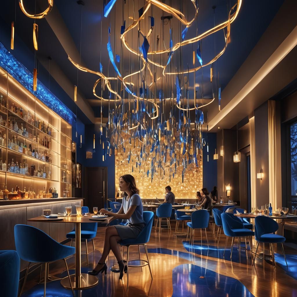 Dynamic Light Sculpture in Cobalt and Amber