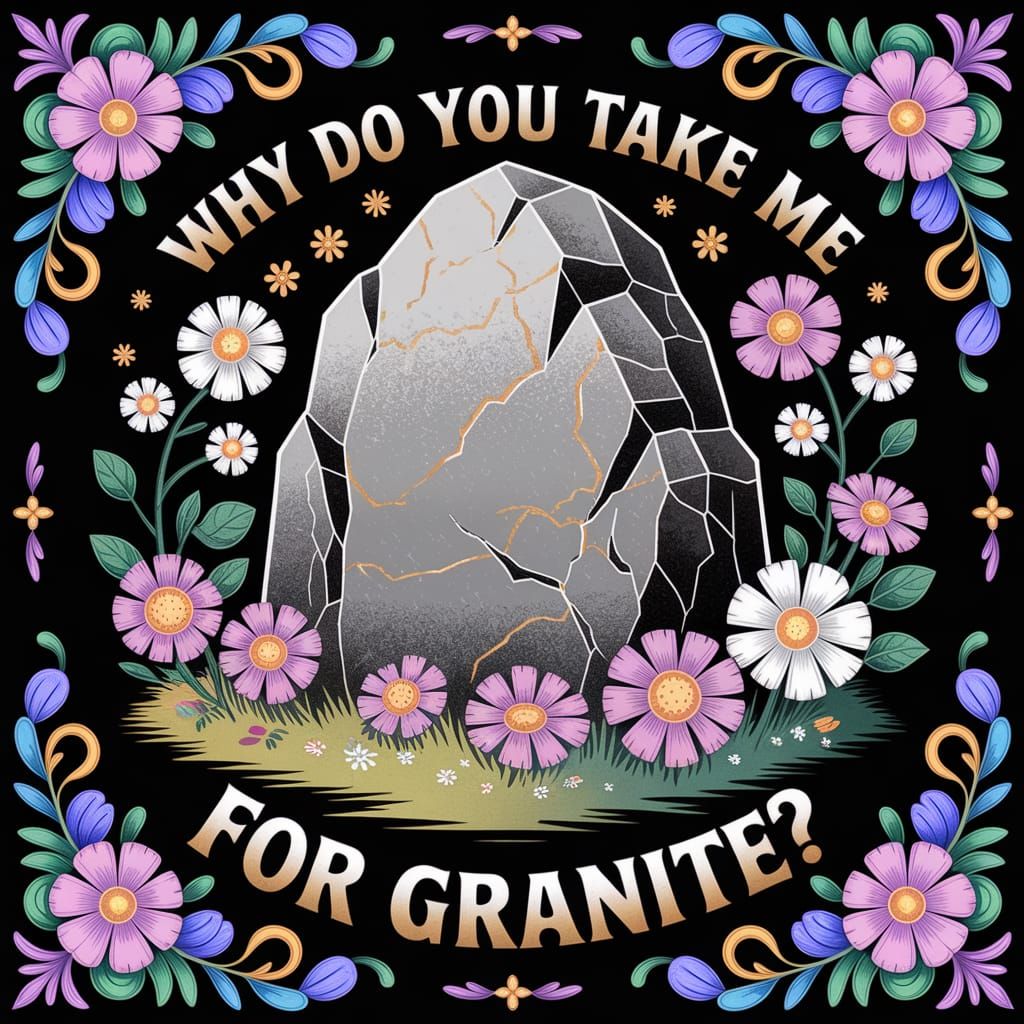 Golden Age Whimsy: A Granite Rock Amidst Vibrant Blooms