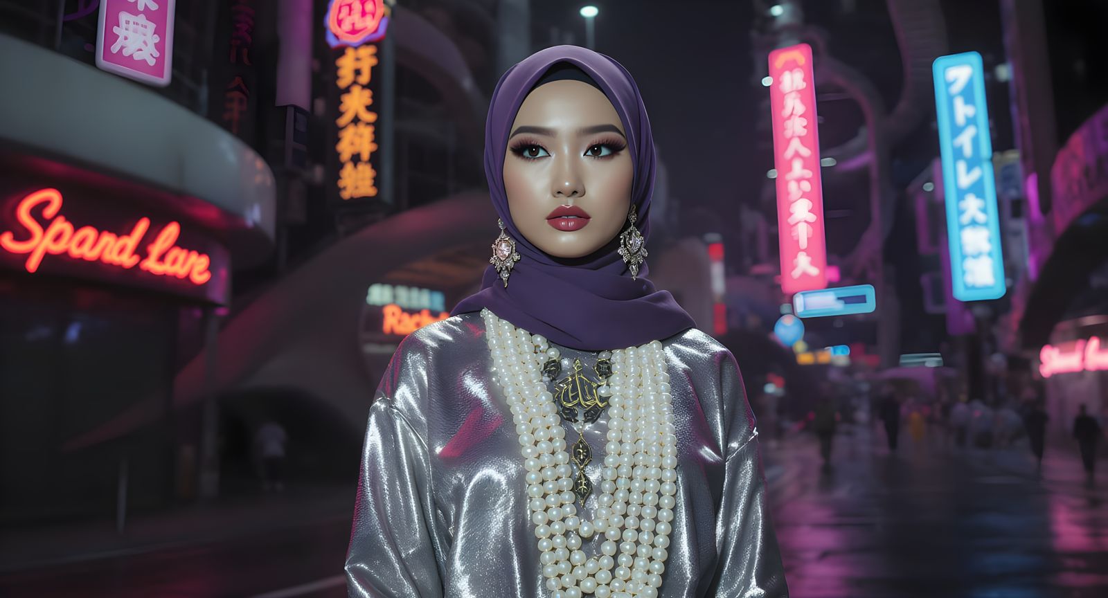 Asian Woman in Metallic Jumpsuit with Pearl Body Chain