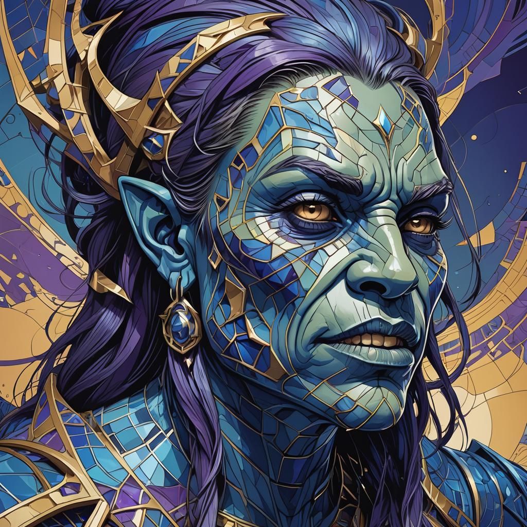 Abstract Vector Fractal Portrait of Female Orc
