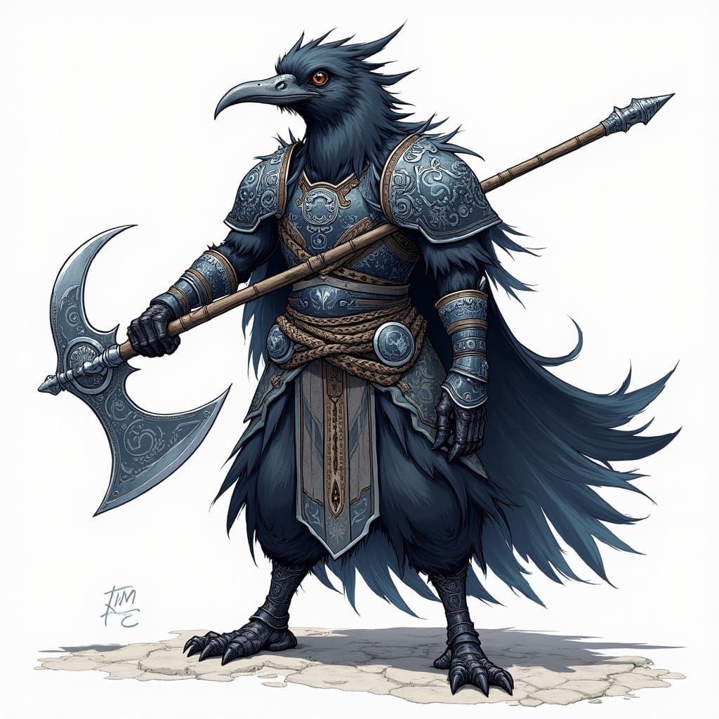 Kenku Barbarian: High-Contrast Ink Illustration