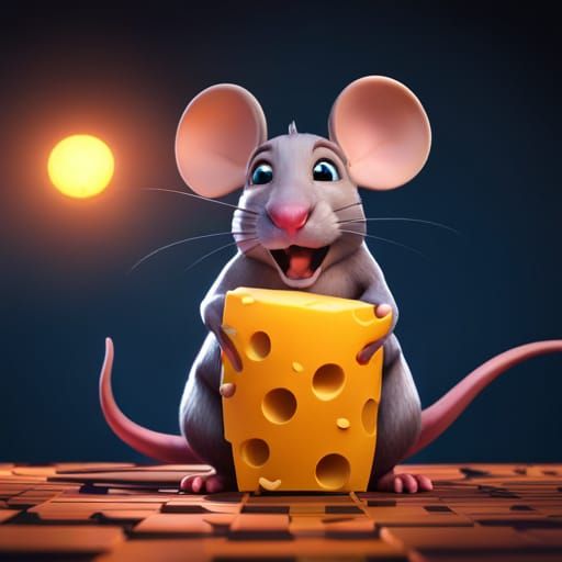 Cute Mouse Eating Cheese: Detailed Matte Painting