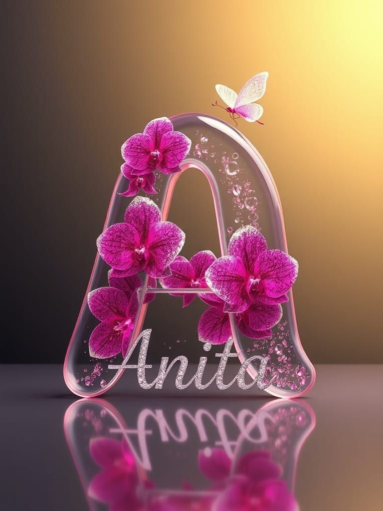 Letter A with Diamond Blossoms in Glass-like Digital Art
