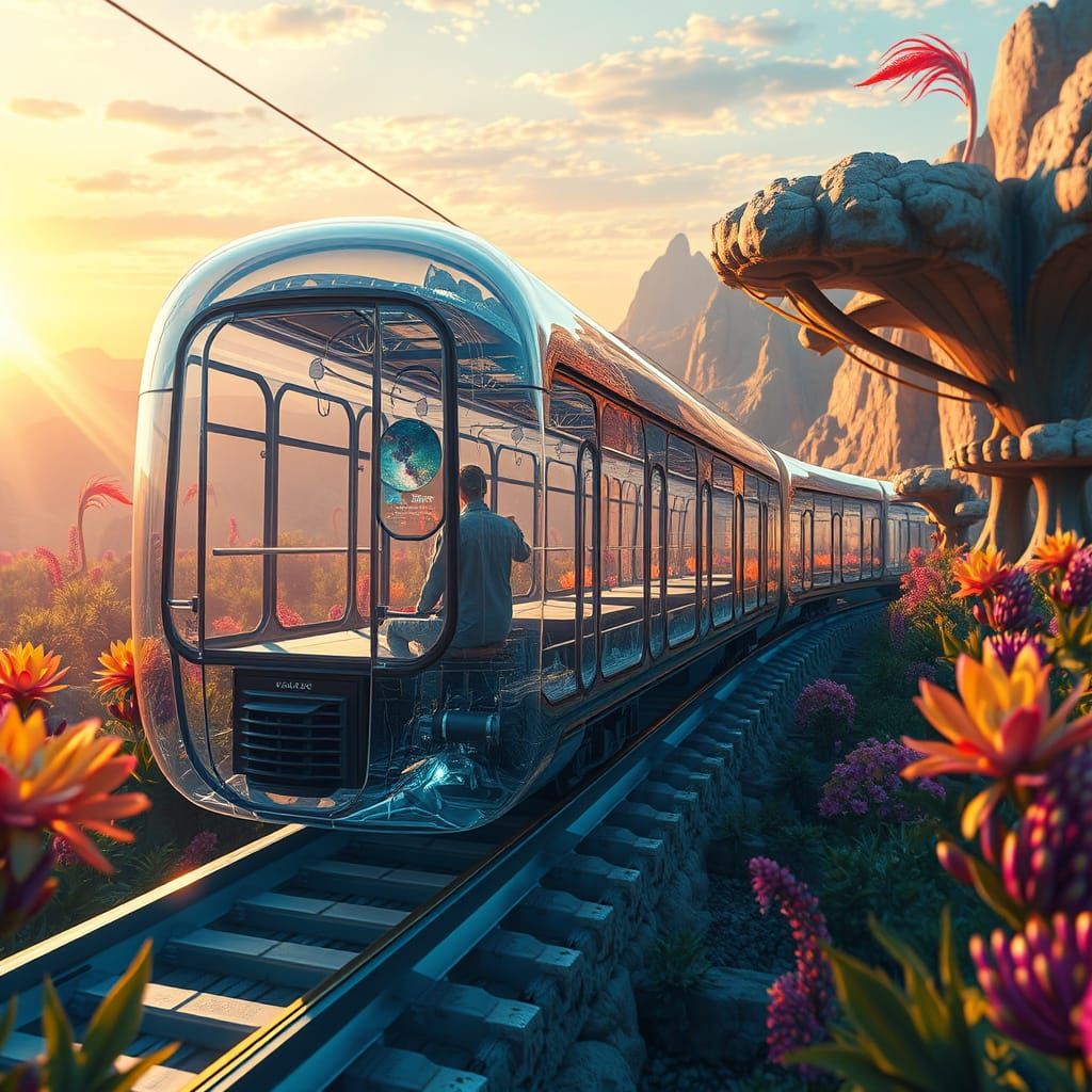 Glass Train in Surreal Dreamscape Digital Painting