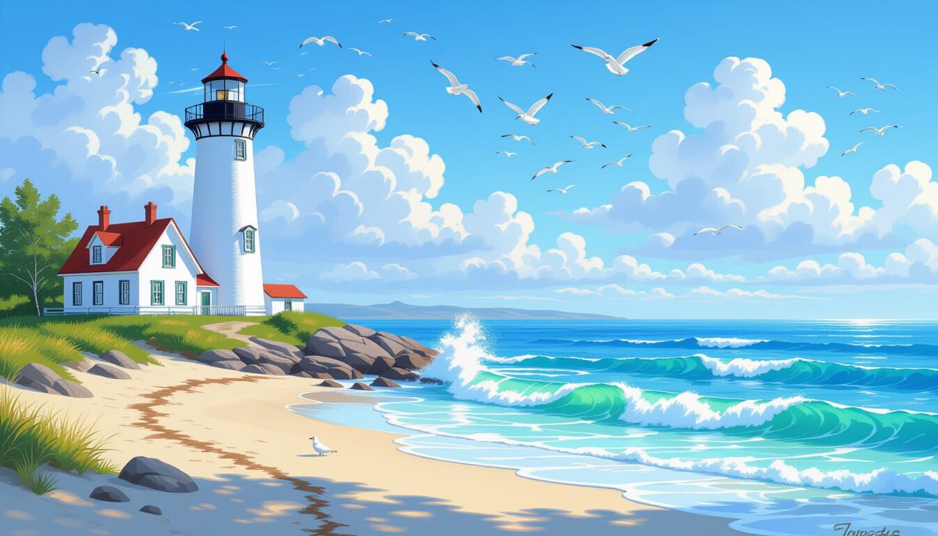 Coastal Lighthouse Scene in Luminist Style
