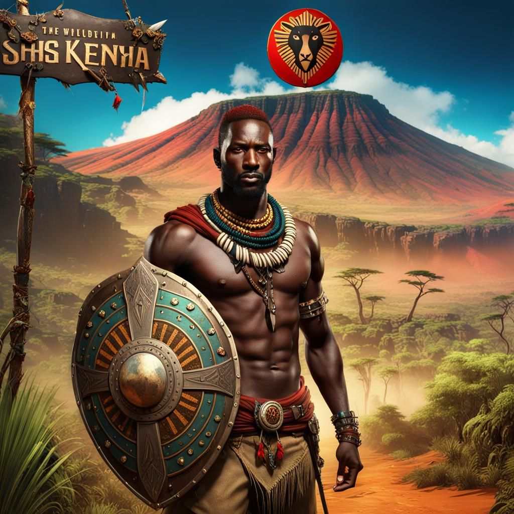 Kenyan Explorer in Wild Wilderness: Detailed Matte Painting