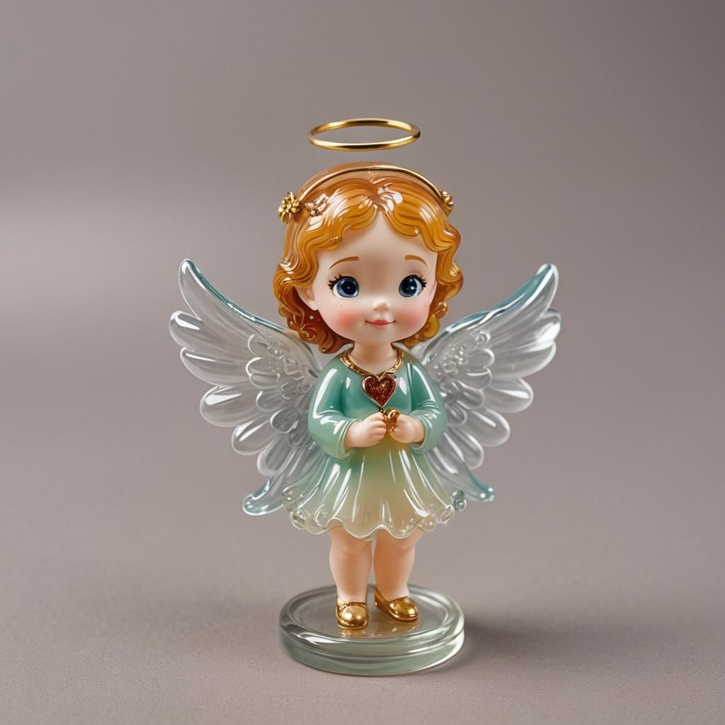 Enamelled Glass Figurine of a Cute Love Angel