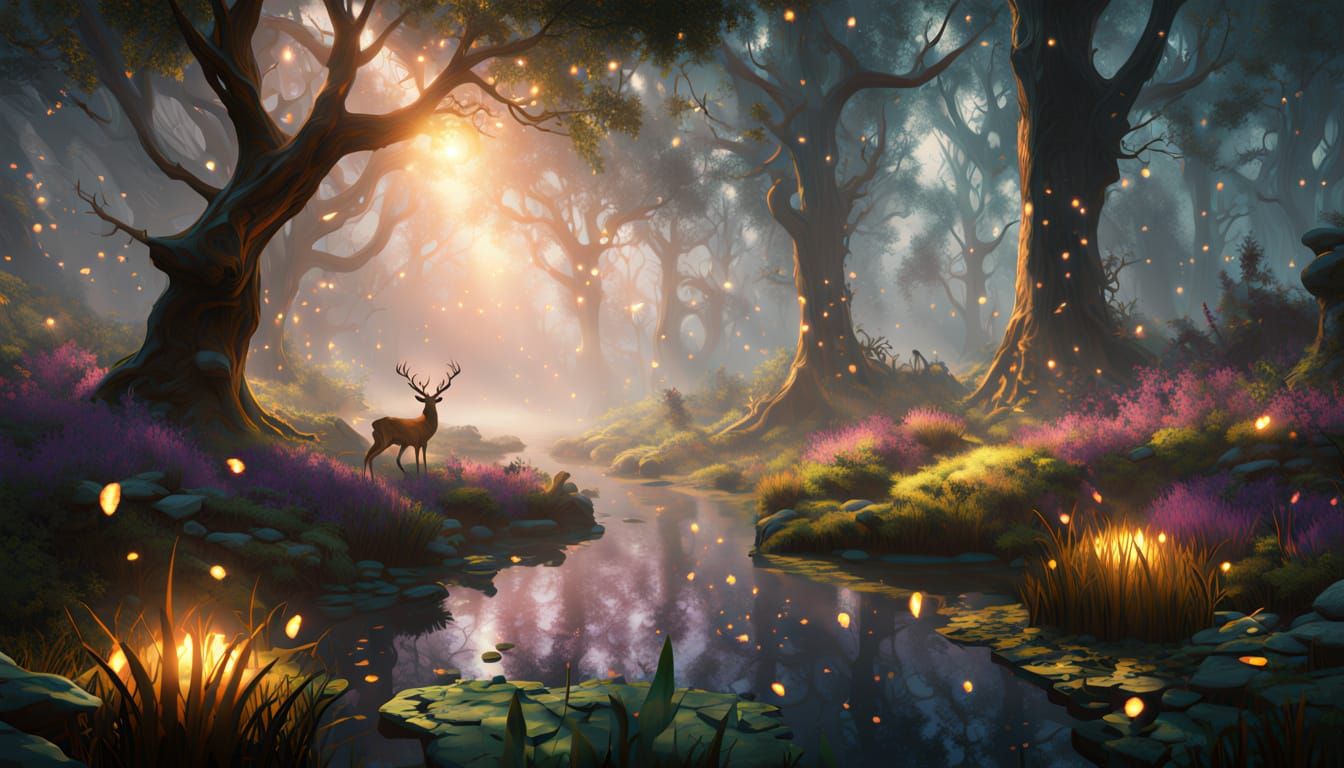 Enchanted Forest Clearing at Sunset