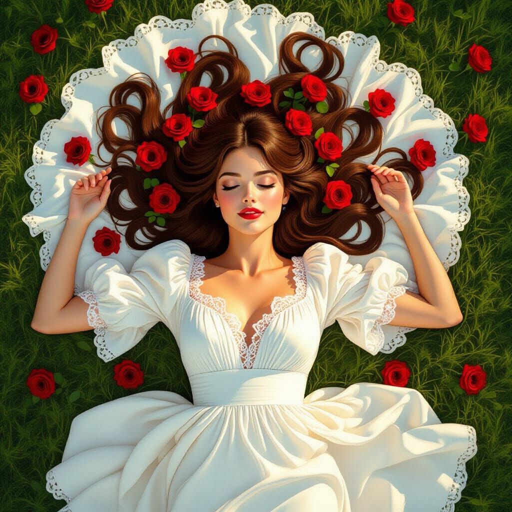 Woman in Roses: Whimsical Art Nouveau Style