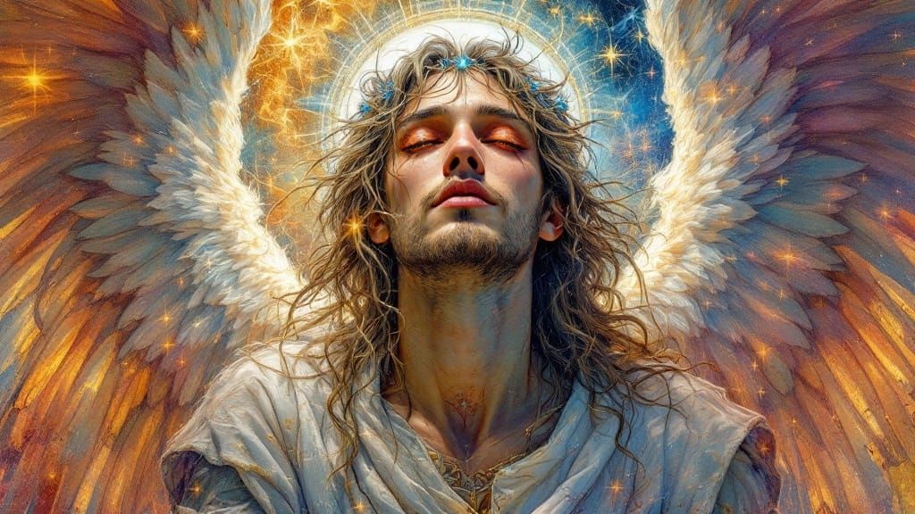 Vibrant Angel Portrait in Psychedelic Photorealism