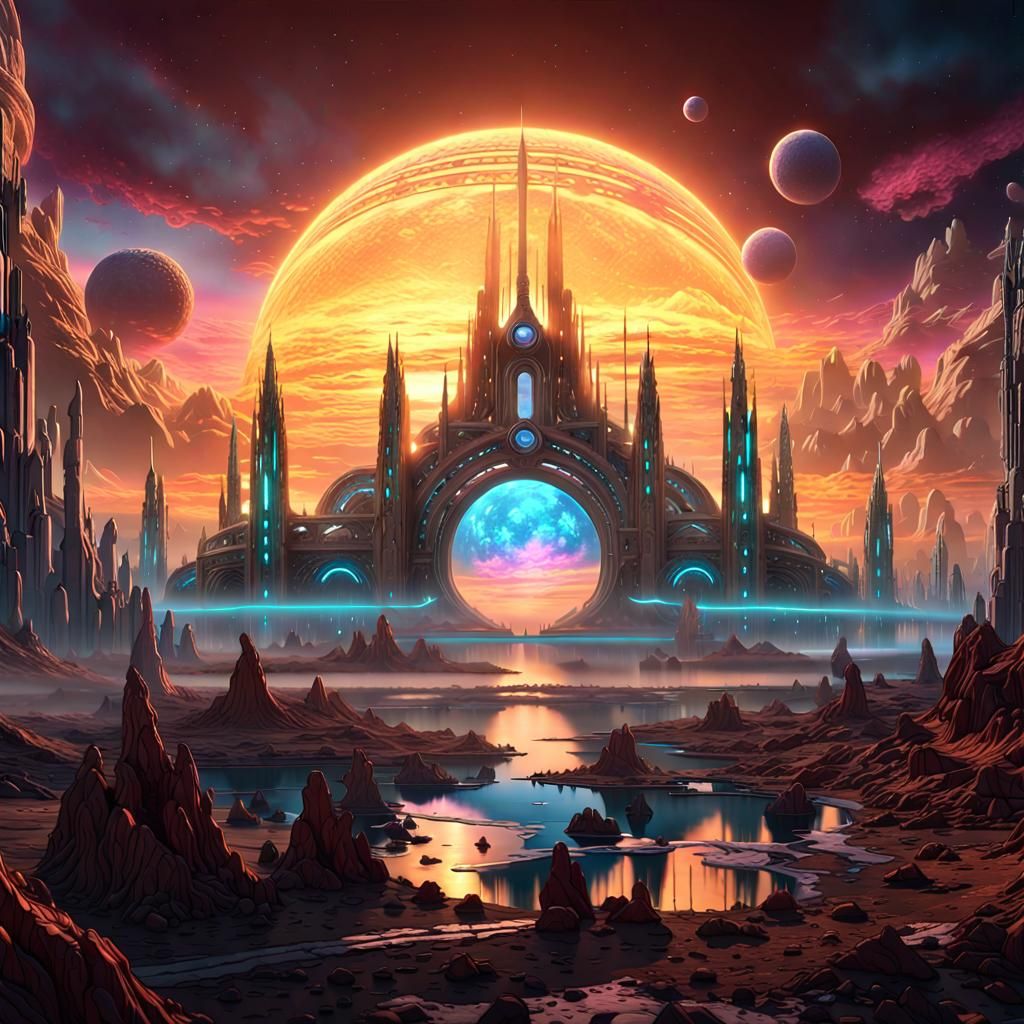 Galactic Sunrise on a Futuristic World