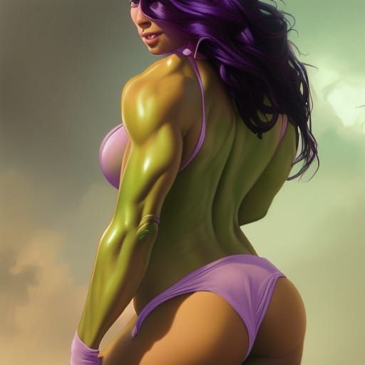 She Hulk in Purple Bikini: Detailed Digital Art