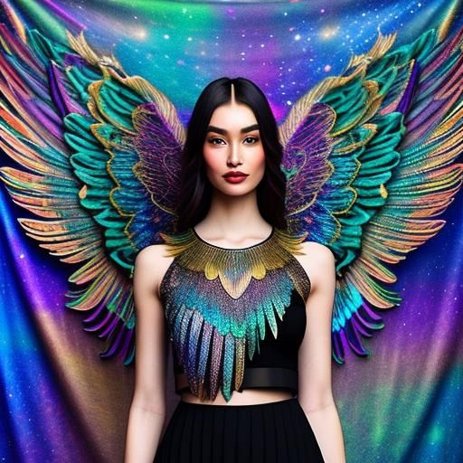 Ethereal Angel Girl with Iridescent Wings