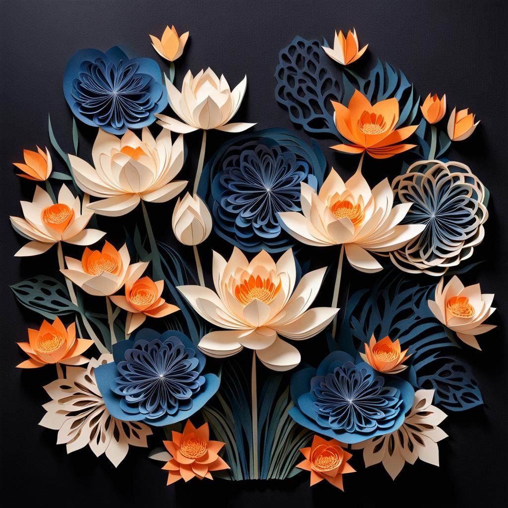 Intricate Papercut Bouquet with Lotus and Delicate Blooms