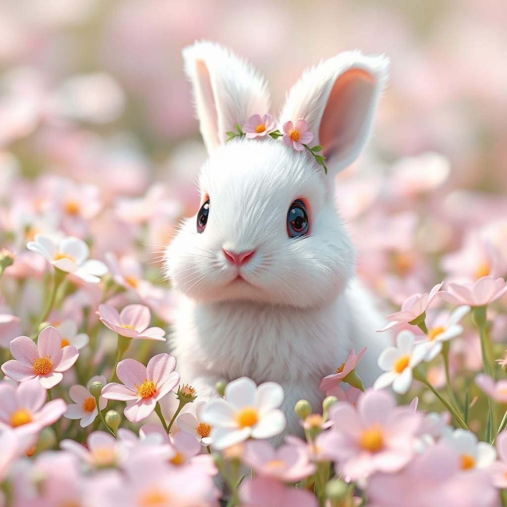 Whimsical Bunny in a Vibrant Floral Wonderland