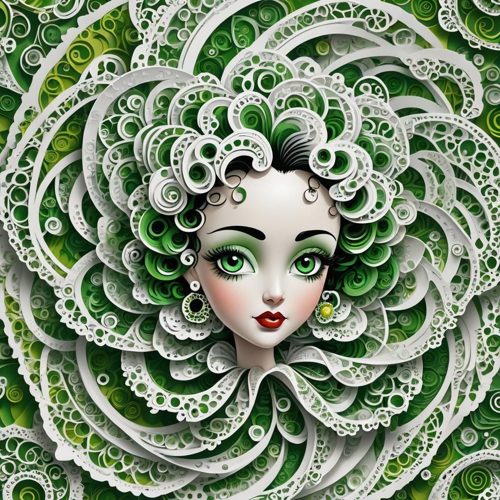 Retro Betty Boop in Eyelet on Swirl Background