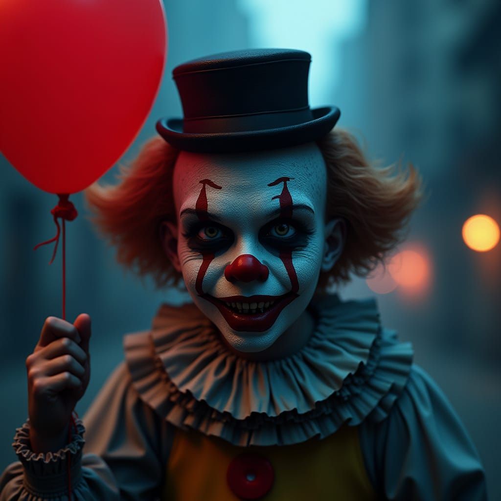 Creepy Anime Clown in Gothic Horror Style