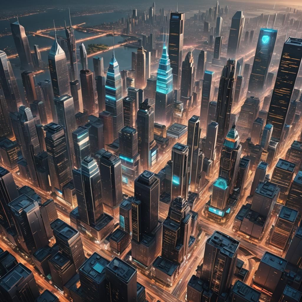 Futuristic Metropolis Cityscape with Holographic Billboards