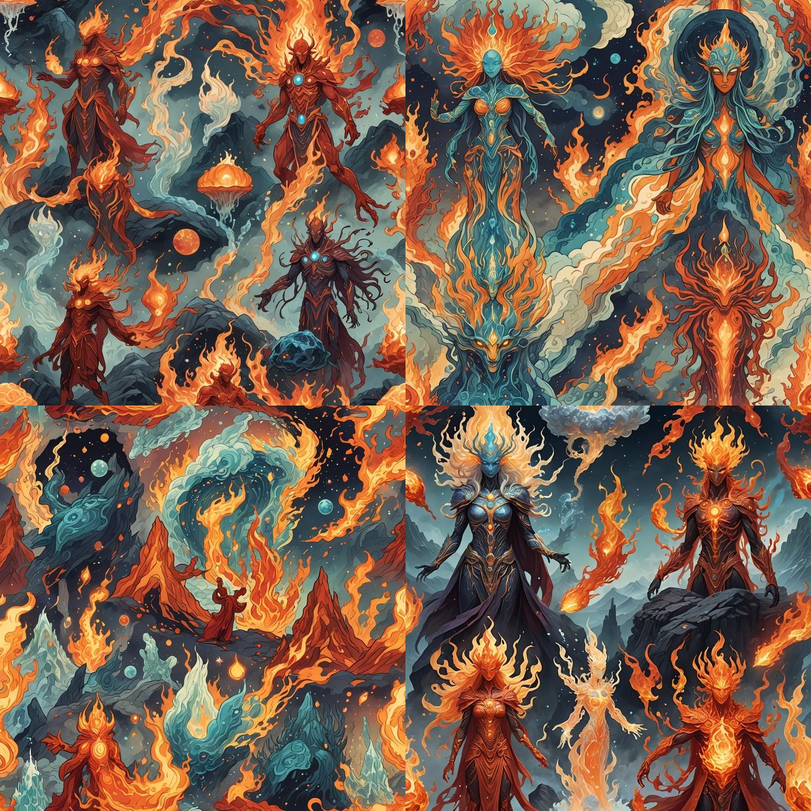 Ethereal Elemental Beings in Dark Fantasy Concept Art