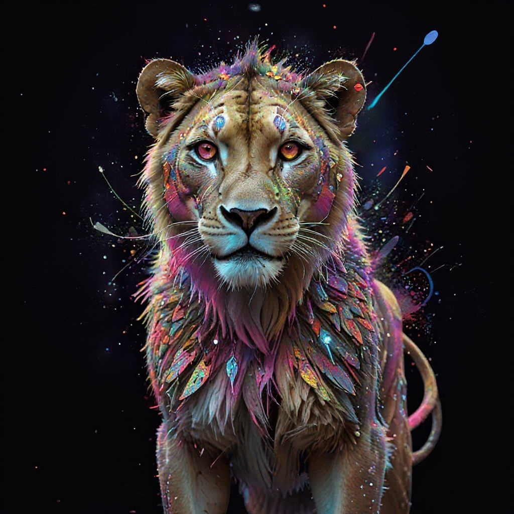 Rainbow Lioness in Graffiti Cityscape: Splash Art
