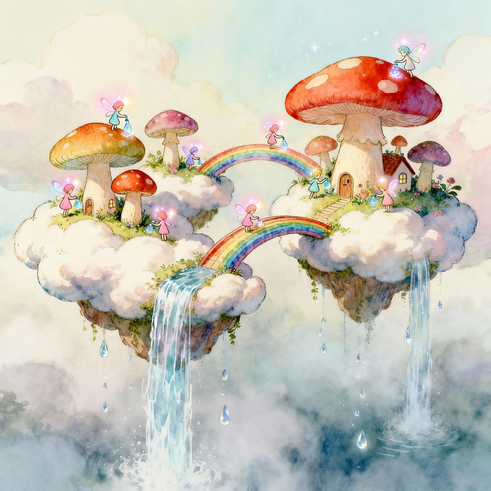 Whimsical Floating Village on Cloud Islands