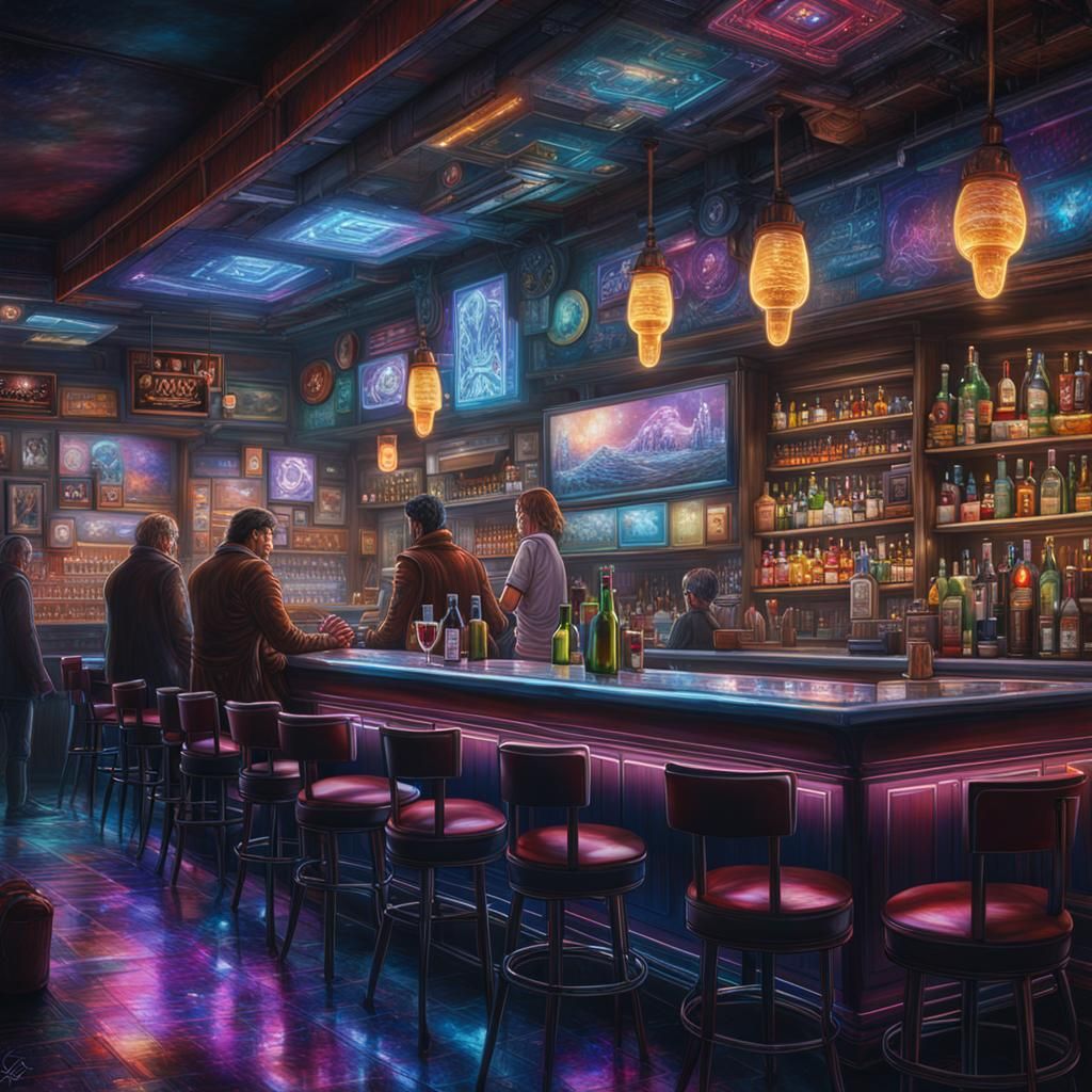 Cyberpunk Bar Scene in Hyperrealistic Photography