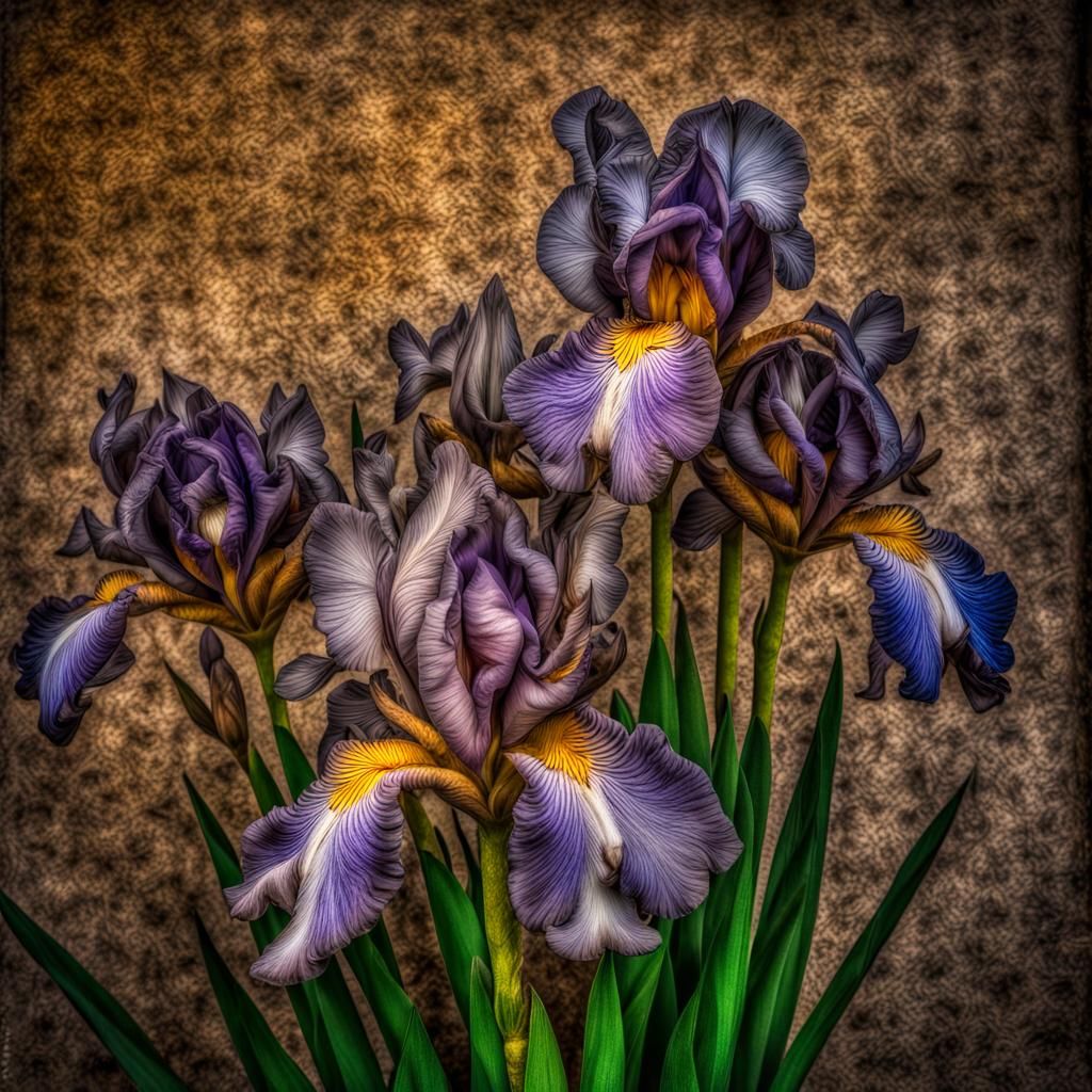 Irises in Renaissance Style: Detailed and Hyperrealistic