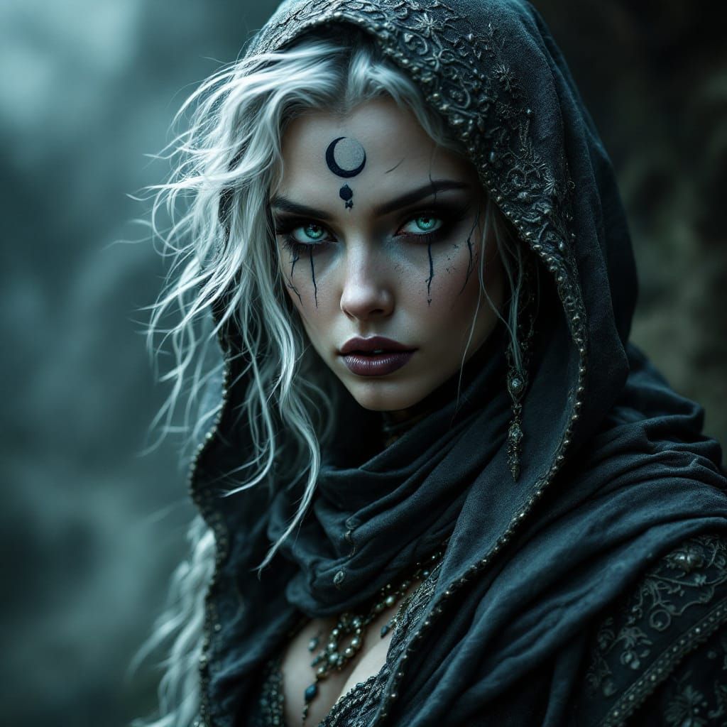 Mystical Tattooed Woman in Ethereal Fantasy Portrait