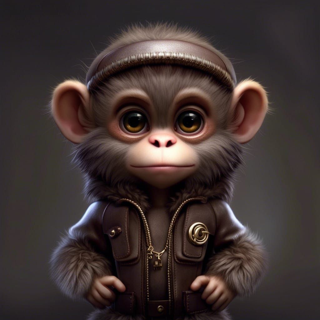 Chibi Monkey in Streetwear, Detailed Digital Art