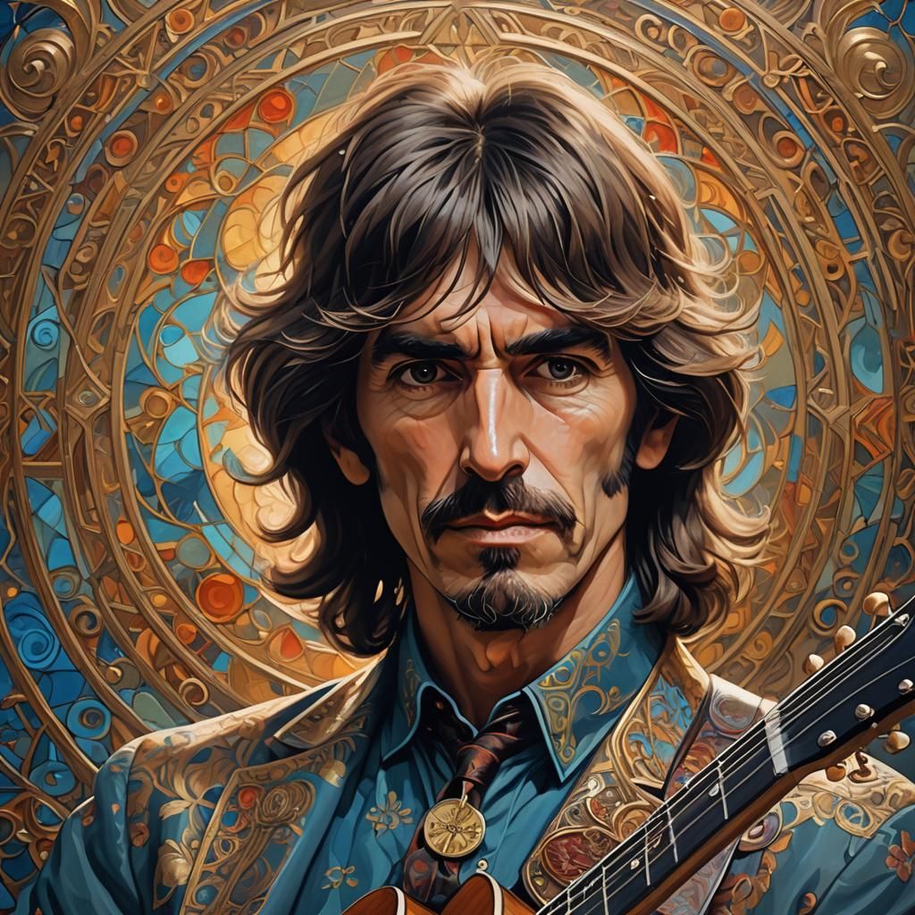 Surreal Portrait of Musician with Guitar