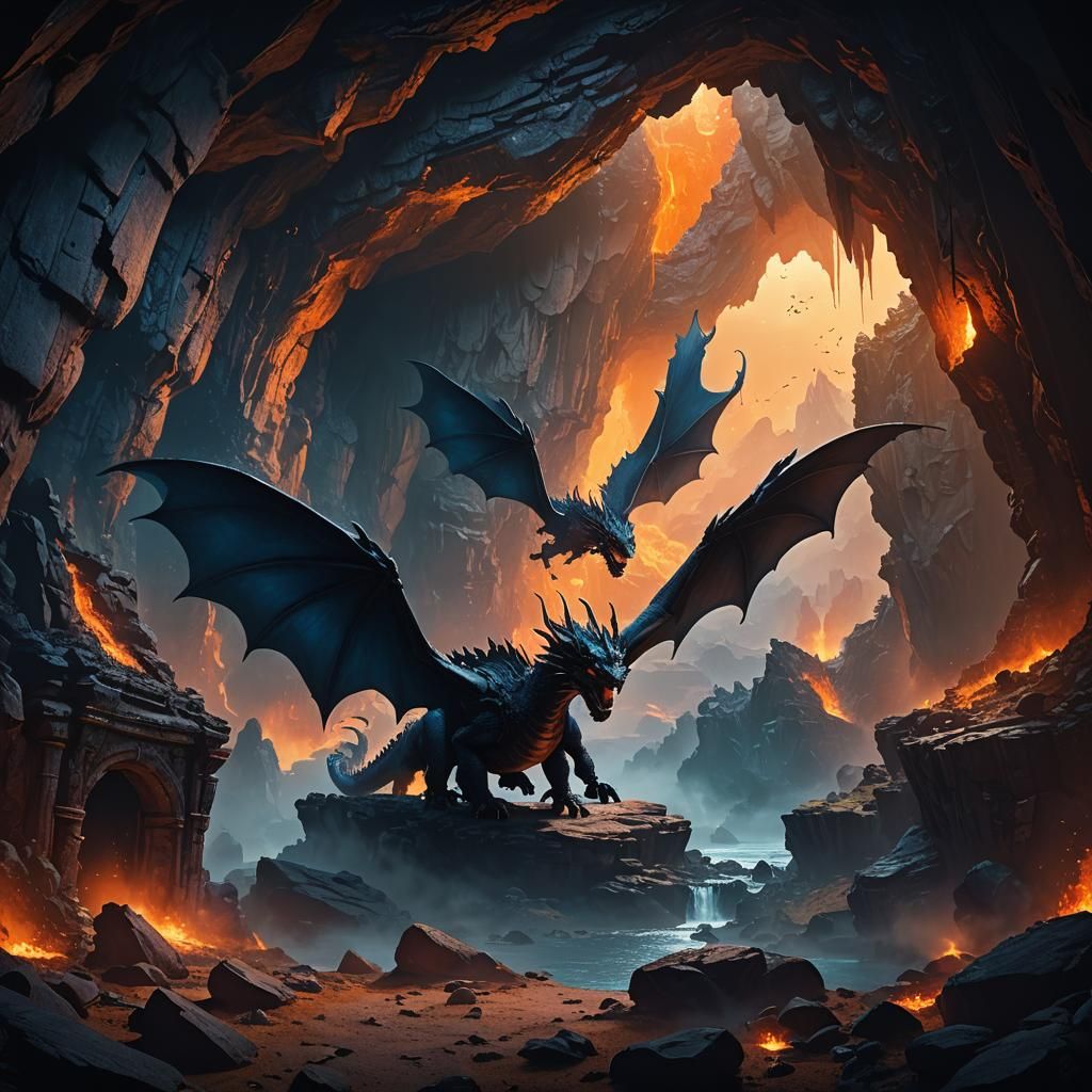 Dramatic Dragon Silhouette Matte Painting