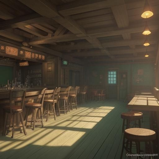 Empty Tavern in Studio Ghibli Anime Style