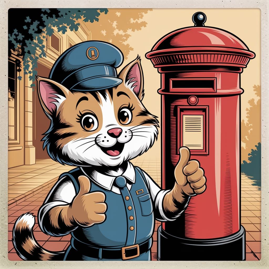 Whimsical Vintage Cartoon Postman Cat Delight