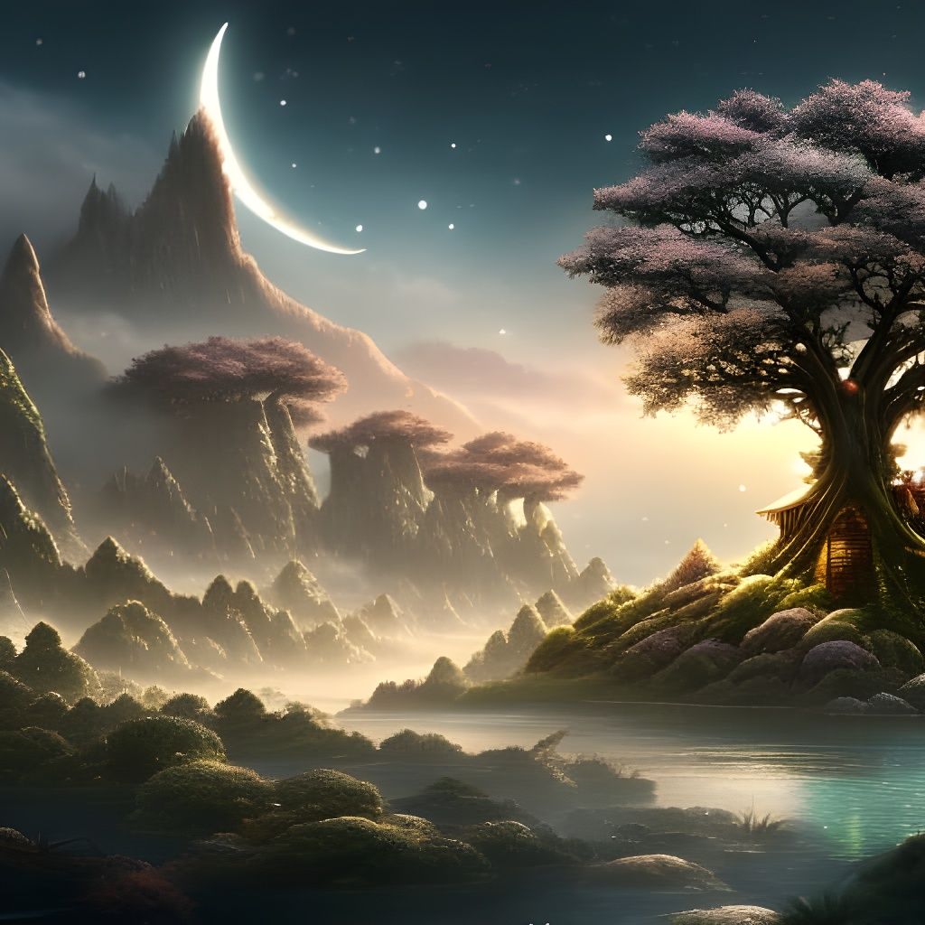 Crystal Rose Tree Under Twinkling Stars