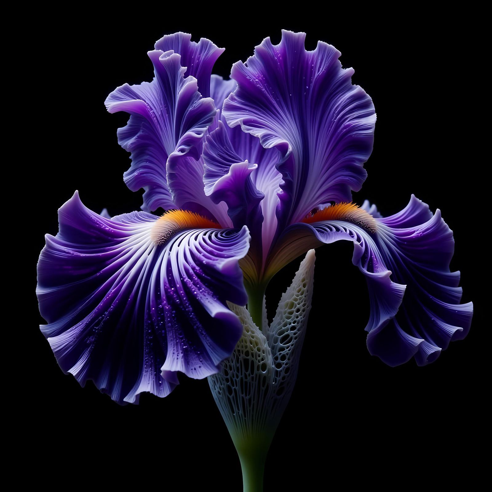 Vibrant Purple Iris Blossom Macro in HDR