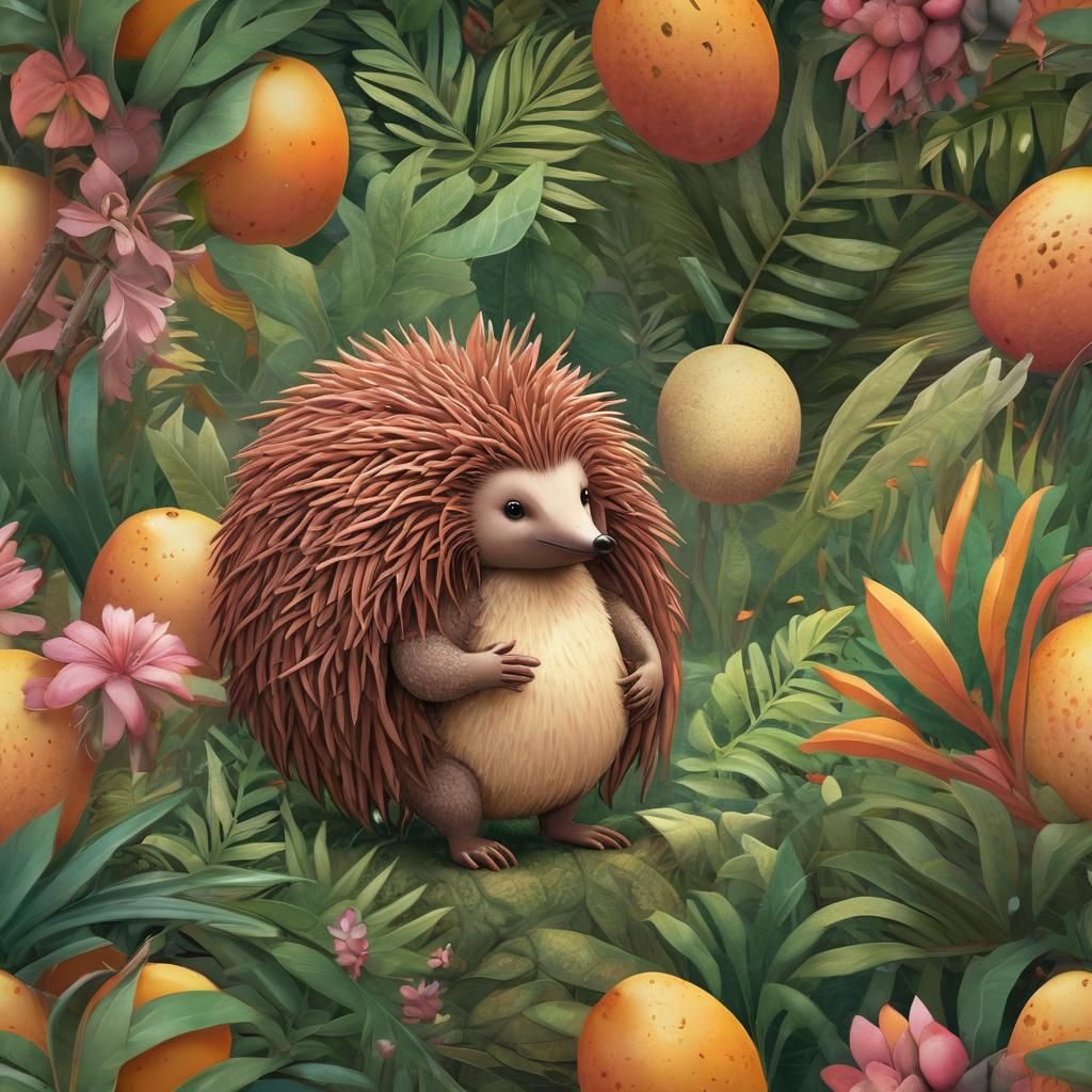 Echidna's Mango Journey: A Whimsical Cartoon Jungle