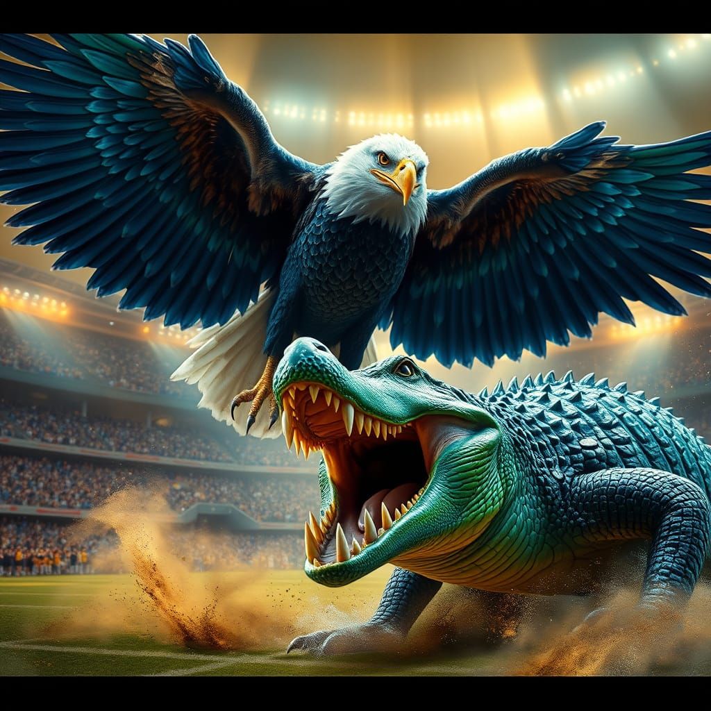 Epic Eagle vs Crocodile Clash in Dreamlike Arena
