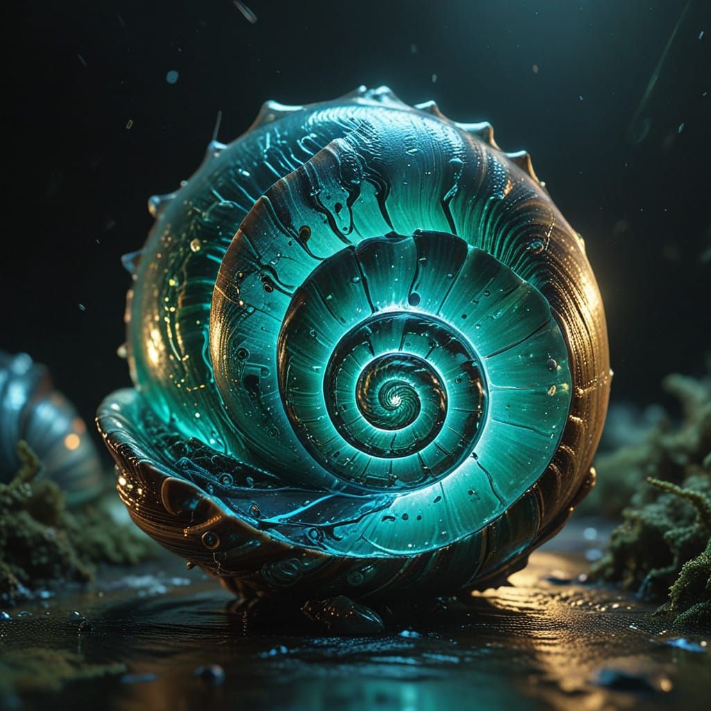 Ethereal Seashell Radiates Soft Luminescence in Abstract Mac...