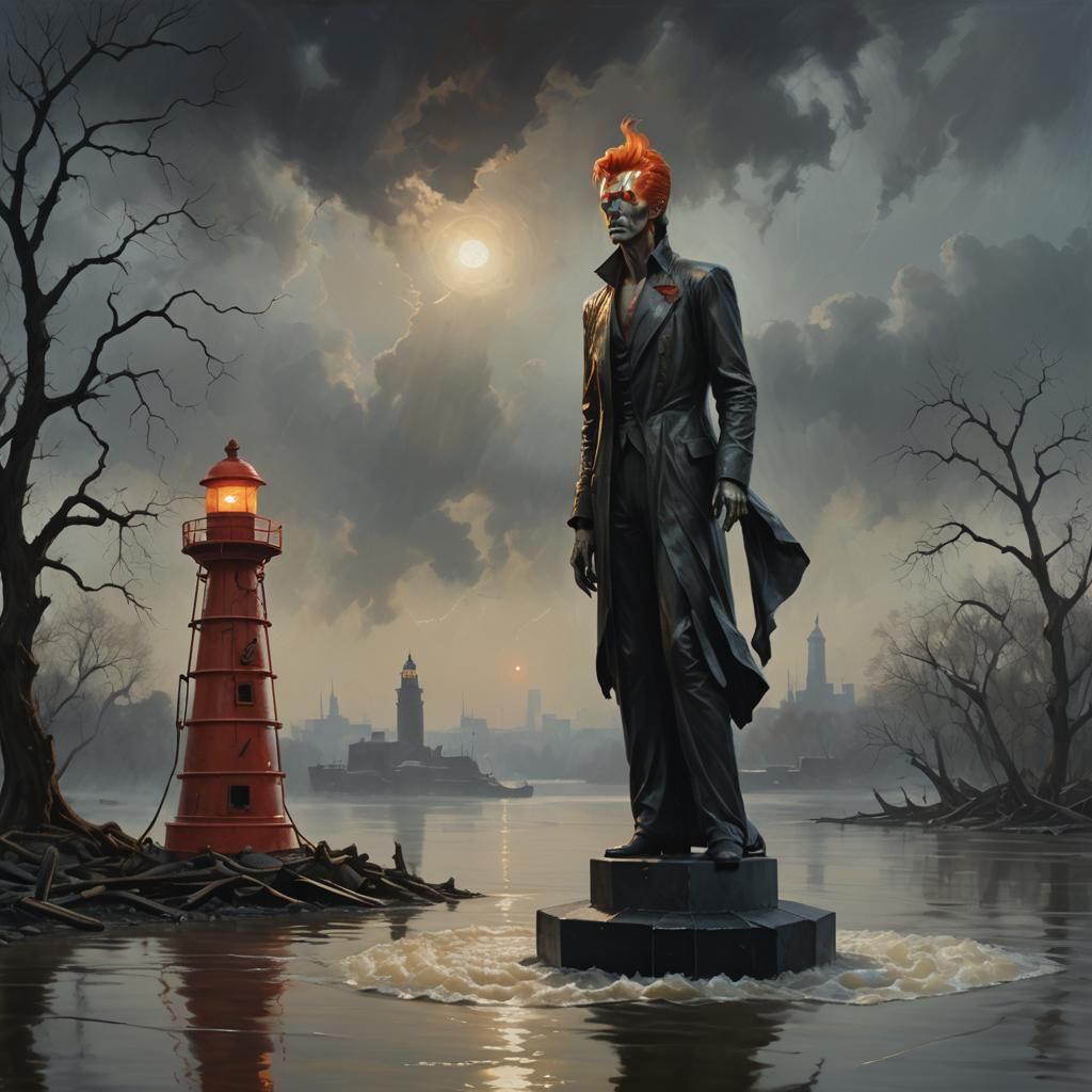 David Bowie as a  Buoy on the Mississippi River. sinister by...