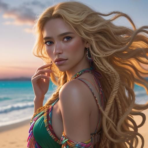 Anime Bikini Babe Twirling on Beach