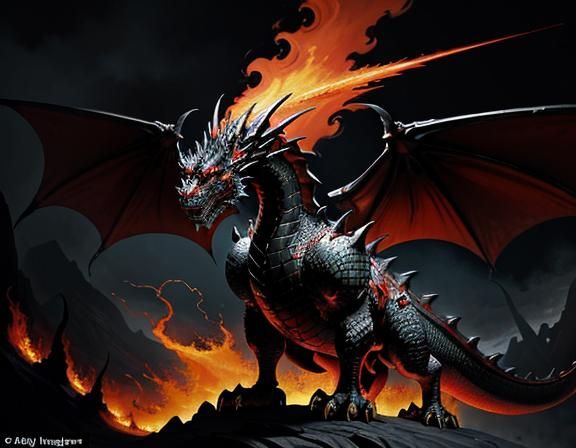 Fiery Dragon in Dynamic Fantasy Art Style