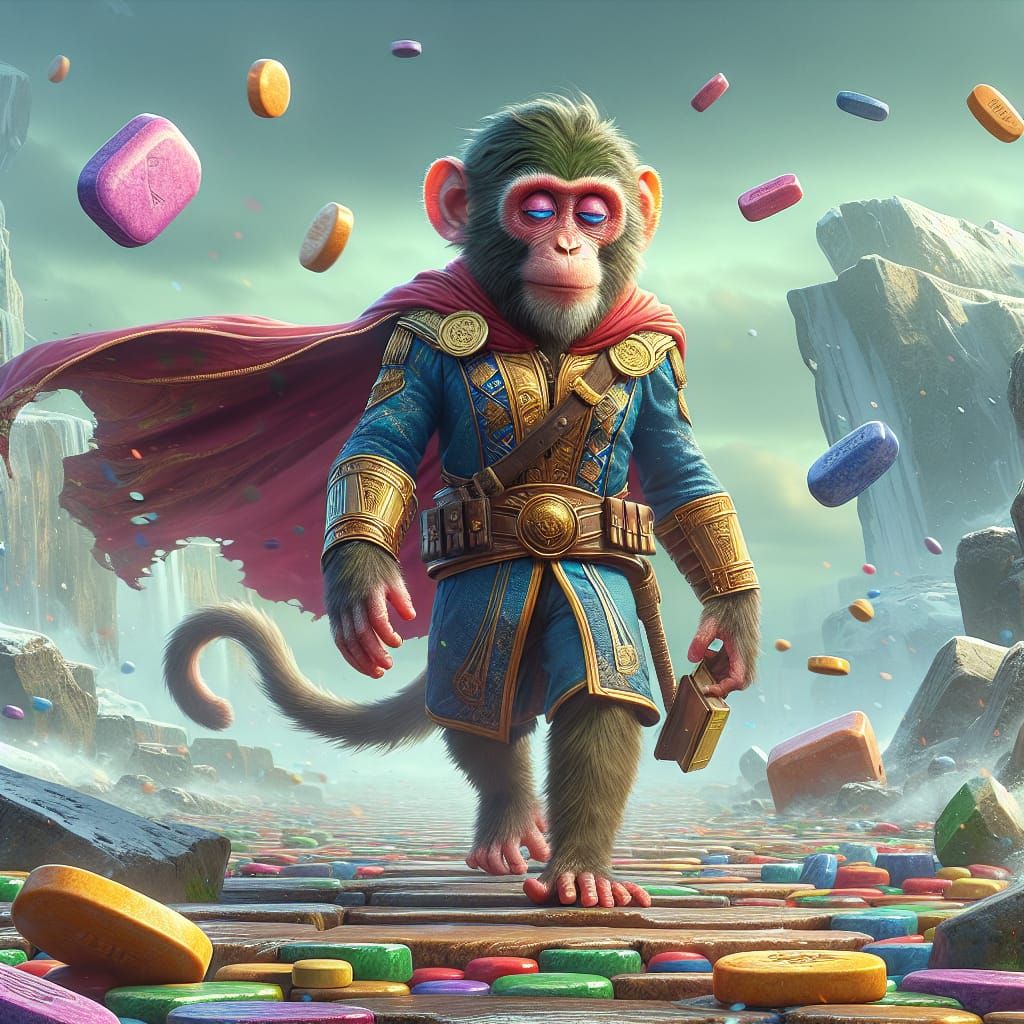 Intoxicated Monkey Hero in Fantasy Matte Painting