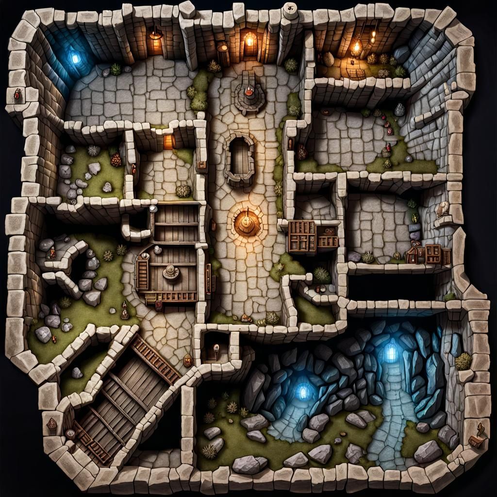 Detailed D&D Map of Underground Dungeon for RPG